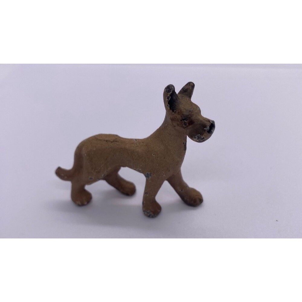 Miniature antique cast iron German Shepherd Dog about 2" H brown painted